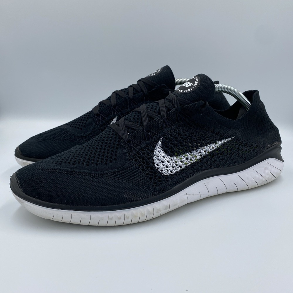 Nike Free RN Flyknit 2018 Men's 13 Black White Running Shoes 942838-001 Flexible